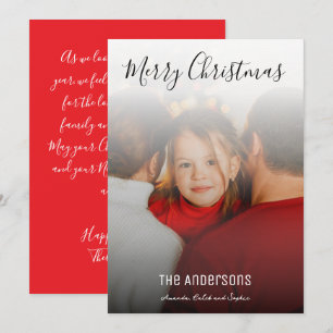 Cartes Pour Fêtes Annuelles Joyeux Noël Photo de Famille Simple Rouge