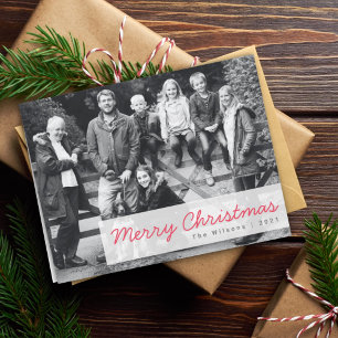 Cartes Pour Fêtes Annuelles Joyeux Noël Photo de groupe familial moderne