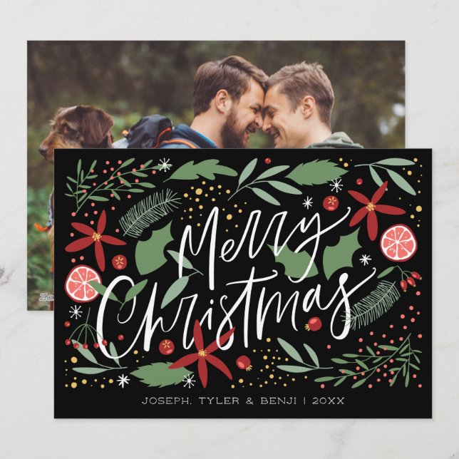 Cartes Pour Fêtes Annuelles Joyeux Noël | Photo de vacances LGBT (Devant / Derrière)