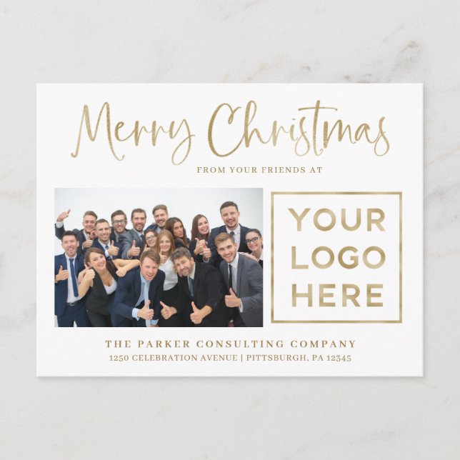 Cartes Pour Fêtes Annuelles Joyeux Noël | Photo d'entreprise et votre logo (Devant)