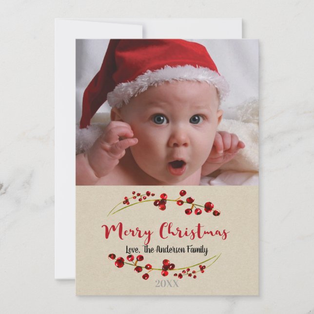 Cartes Pour Fêtes Annuelles Joyeux Noël Photo d'image de vacances rustique (Devant)