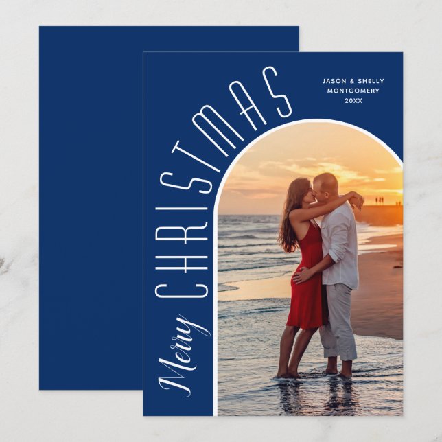 Cartes Pour Fêtes Annuelles Joyeux Noël Photo Dusty Navy Blue (Devant / Derrière)