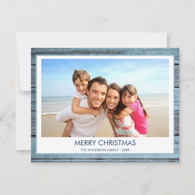 CARTES POUR FÊTES ANNUELLES JOYEUX NOËL PHOTO EN BOIS RUSTIQUE PLAGE (Devant)