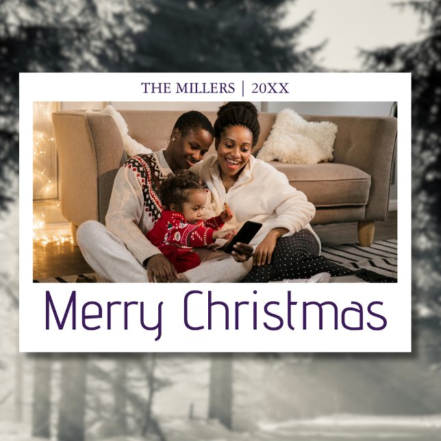 Cartes Pour Fêtes Annuelles Joyeux Noël Photo Famille Minuit Violet Texte (Créateur téléchargé)