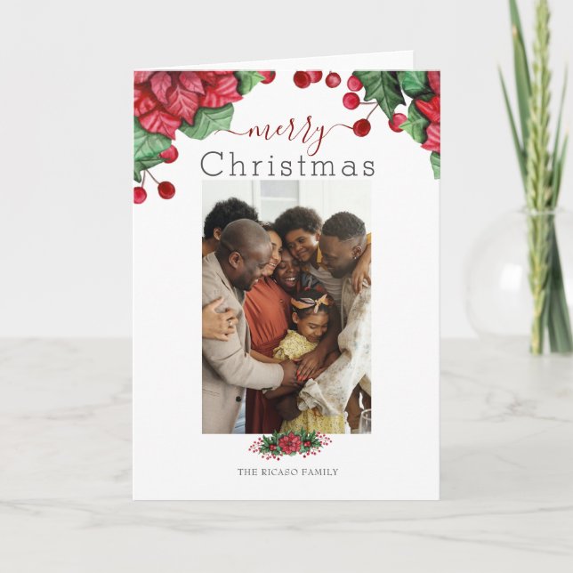 Cartes Pour Fêtes Annuelles Joyeux Noël Photo Floral Berry (Devant)