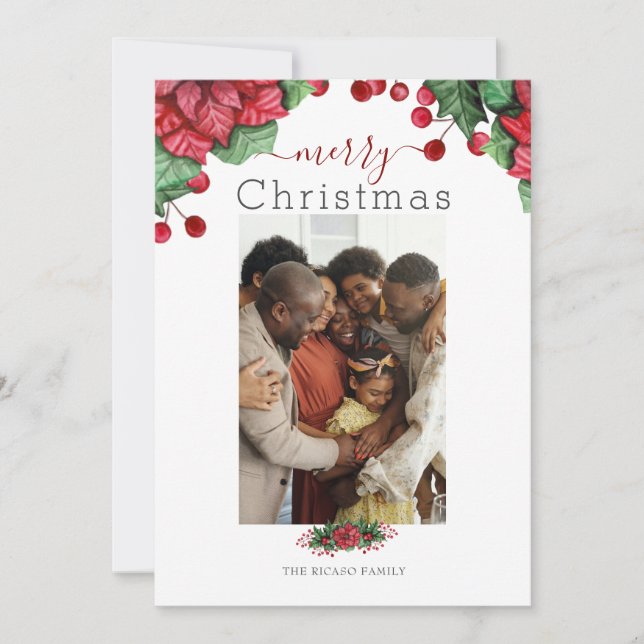Cartes Pour Fêtes Annuelles Joyeux Noël Photo Floral Berry (Devant)