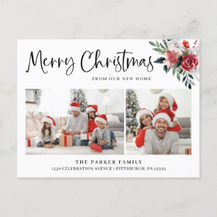 Cartes Pour Fêtes Annuelles Joyeux Noël Photo Floral Changement d'adresse