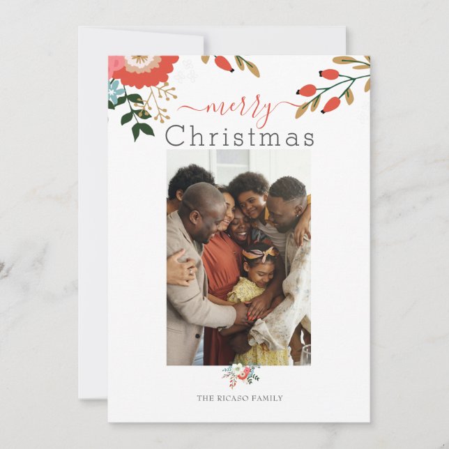 Cartes Pour Fêtes Annuelles Joyeux Noël Photo Florale (Devant)