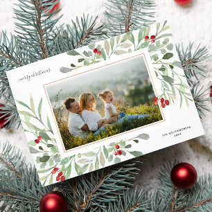 Cartes Pour Fêtes Annuelles Joyeux Noël Photo Hiver Foliier Baies rouges