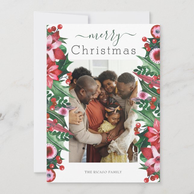 Cartes Pour Fêtes Annuelles Joyeux Noël Photo Holiday Holly Berry (Devant)