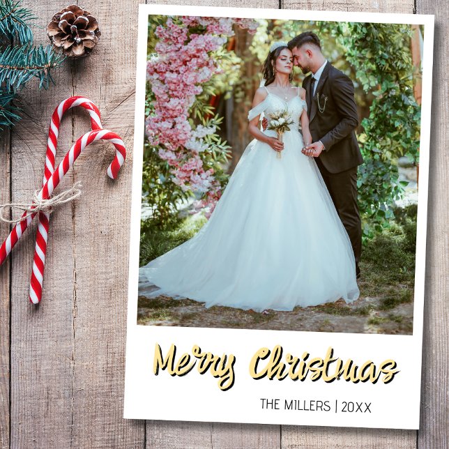 Cartes Pour Fêtes Annuelles Joyeux Noël photo nouvellement mariée Soft Gold (Créateur téléchargé)