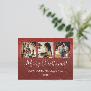 Cartes Pour Fêtes Annuelles Joyeux Noël Photo Parties scintillant rouge
