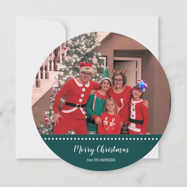 Cartes Pour Fêtes Annuelles Joyeux Noël Photo personnalisée Green Round (Devant)