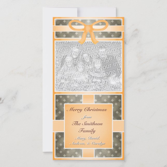 Cartes Pour Fêtes Annuelles Joyeux Noël Photo personnalisée Orange Brown (Devant)