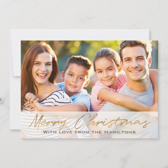 Cartes Pour Fêtes Annuelles Joyeux Noël Photo personnalisée Script Gold recto  (Devant)