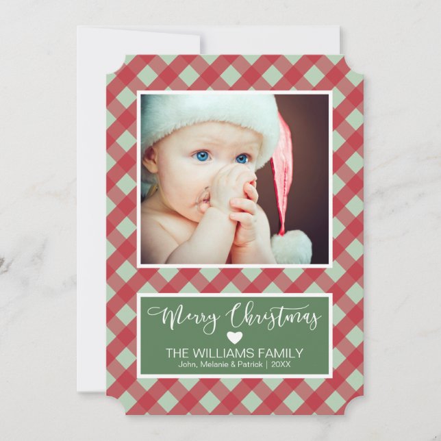 Cartes Pour Fêtes Annuelles Joyeux Noël - Photo Plaid Rouge et Vert (Devant)
