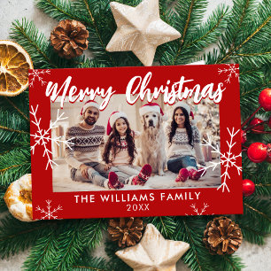 Cartes Pour Fêtes Annuelles Joyeux Noël Photo Red Snowflakes