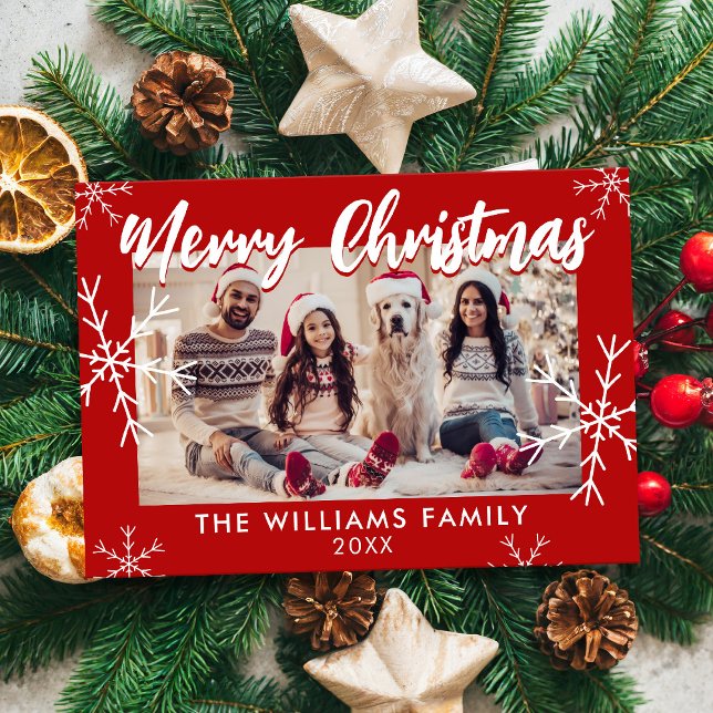 Cartes Pour Fêtes Annuelles Joyeux Noël Photo Red Snowflakes (Créateur téléchargé)