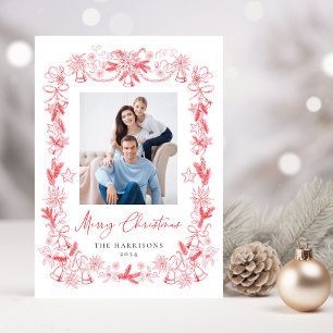 Cartes Pour Fêtes Annuelles Joyeux Noël Photo Rouge Chinoiserie Cadre