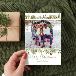 Cartes Pour Fêtes Annuelles Joyeux Noël Photo Rouge et Vert Végétal Holly