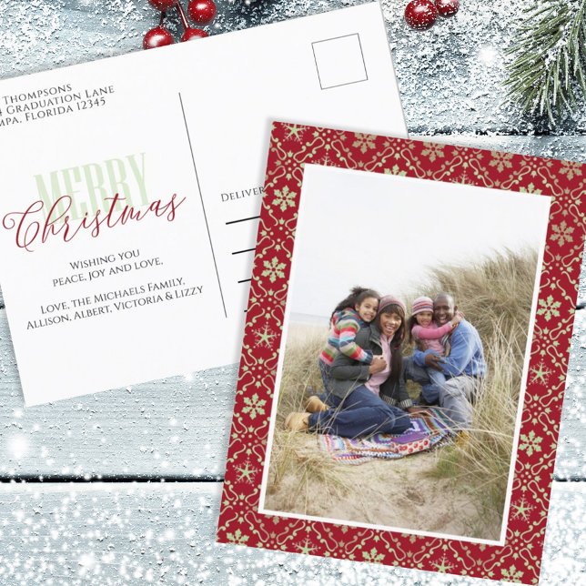 Cartes Pour Fêtes Annuelles Joyeux Noël Photo Rouge Vert Motif Élégant (Créateur téléchargé)