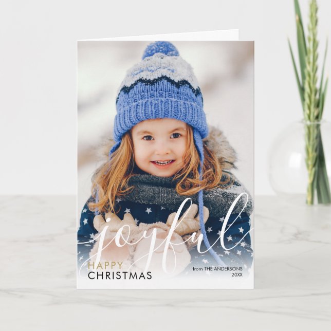 Cartes Pour Fêtes Annuelles Joyeux Noël Photo Script Joyful Chic Modern (Devant)