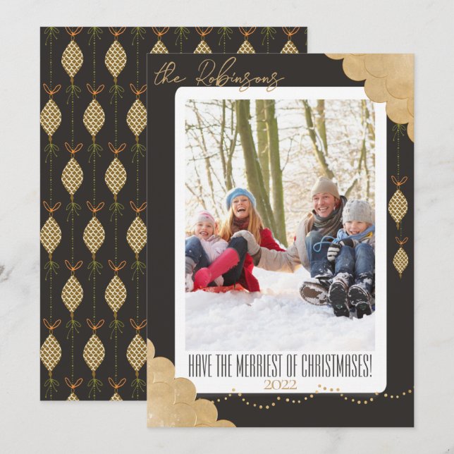 Cartes Pour Fêtes Annuelles Joyeux Noël | Photo / Signature | Noir de cendre (Devant / Derrière)