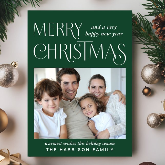 Cartes Pour Fêtes Annuelles Joyeux Noël photo vert (This holiday season, let your family's smiles and heartwarming memories shine on our photo card)