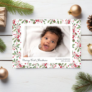 Cartes Pour Fêtes Annuelles Joyeux Noël Photos, Berries & Green