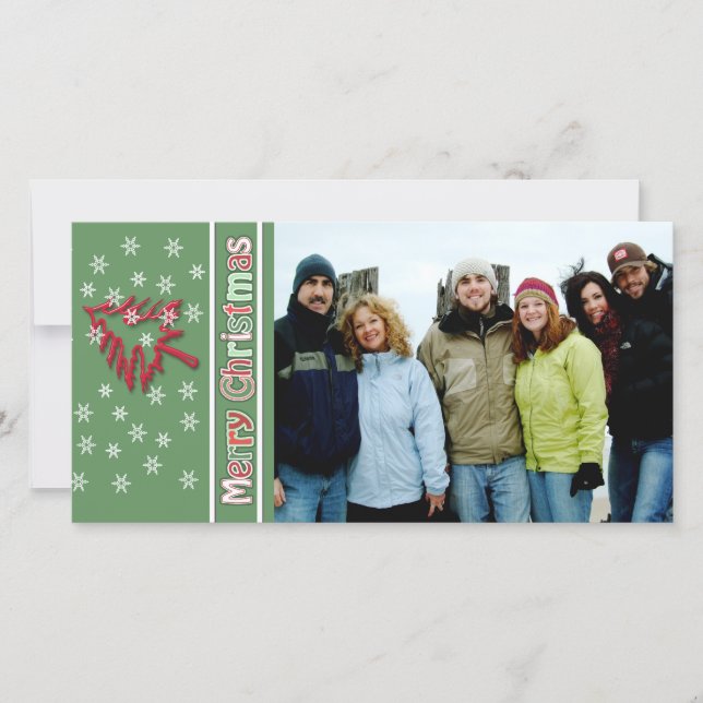 Cartes Pour Fêtes Annuelles Joyeux Noël Pin Rouge Blanc Snowflakes (Devant)