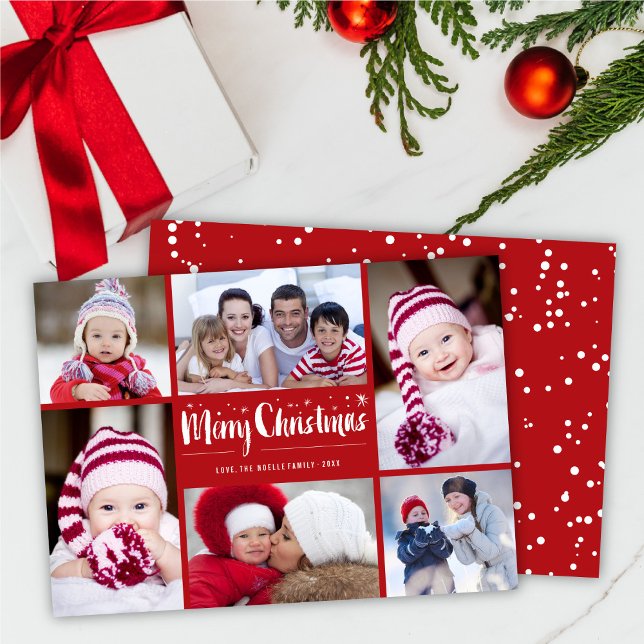 Cartes Pour Fêtes Annuelles Joyeux Noël Pinceau Script Étoiles Moderne 6 Photo (Créateur téléchargé)