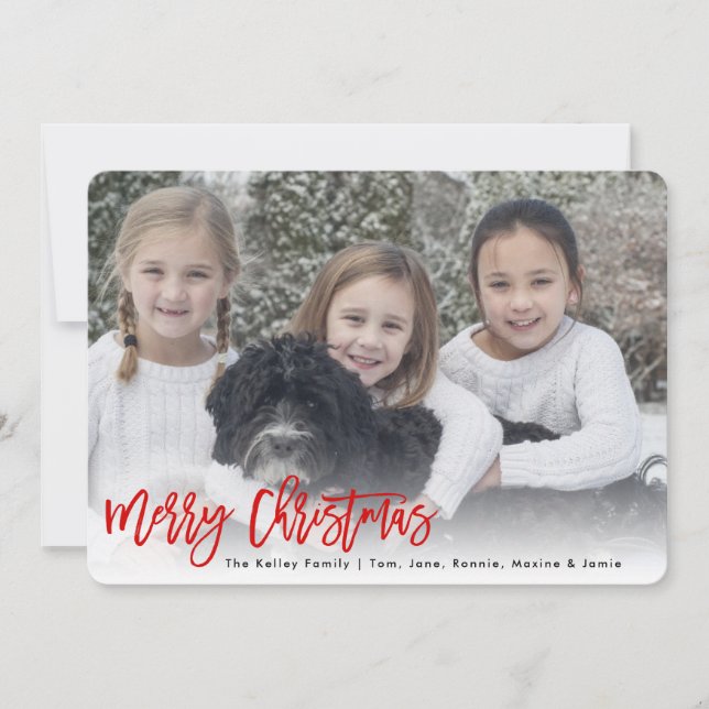Cartes Pour Fêtes Annuelles Joyeux Noël Pinceau Script Horizontal Photo Rouge (Devant)