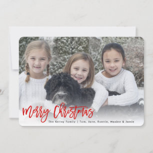 Cartes Pour Fêtes Annuelles Joyeux Noël Pinceau Script Horizontal Photo Rouge