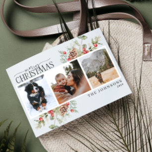 Cartes Pour Fêtes Annuelles Joyeux Noël Pine d'hiver Berry Photo botanique