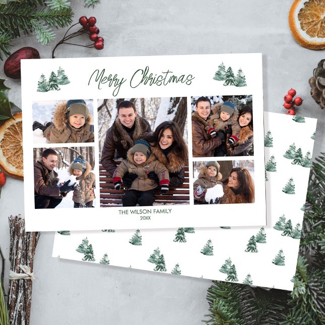 Cartes Pour Fêtes Annuelles Joyeux Noël Pins rustiques Cinq Photo (Créateur téléchargé)