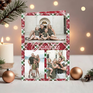 Cartes Pour Fêtes Annuelles Joyeux Noël Plaid 3 Photo Plié