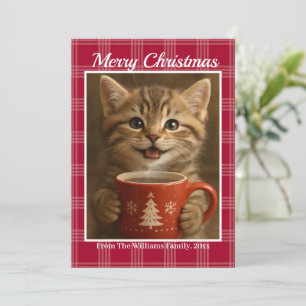 Cartes Pour Fêtes Annuelles joyeux noël plaid rouge mignonne chaton photo