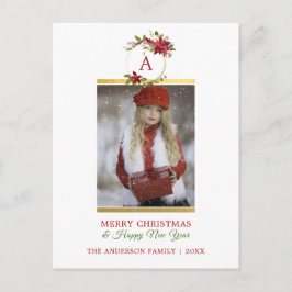 Cartes Pour Fêtes Annuelles Joyeux Noël Poinsettia or Monogramme | PHOTO