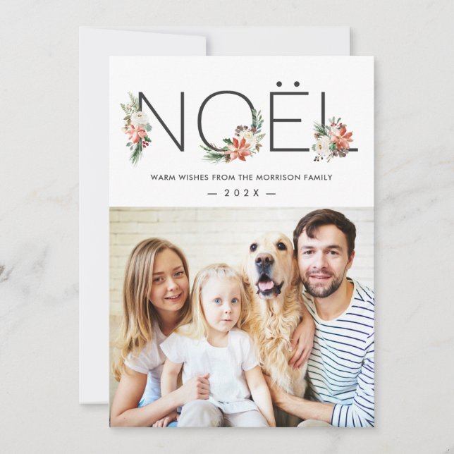Cartes Pour Fêtes Annuelles Joyeux Noel Poinsettia Photo de Noël Florale (Devant)