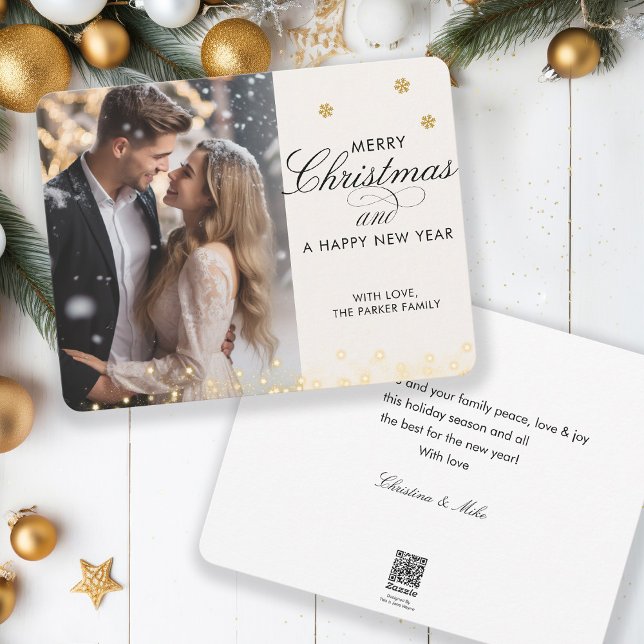 Cartes Pour Fêtes Annuelles Joyeux Noël! Police de script, photo beige (Créateur téléchargé)