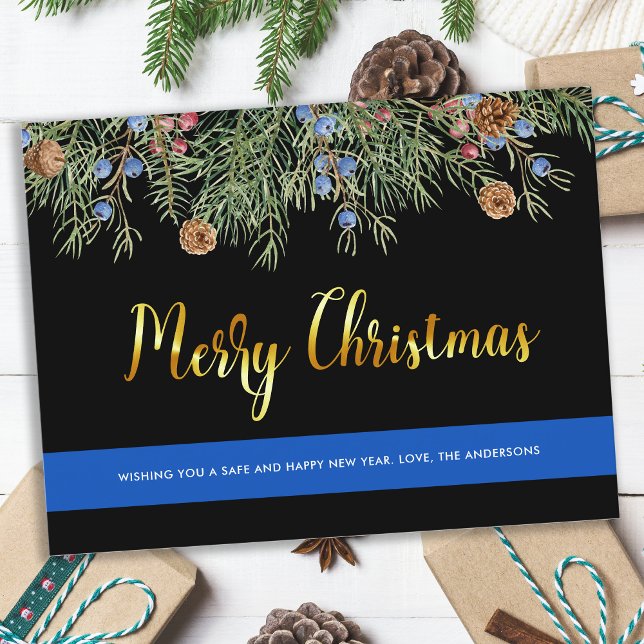 Cartes Pour Fêtes Annuelles Joyeux Noël Police Ligne Bleue Mince Fête Postale (Créateur téléchargé)