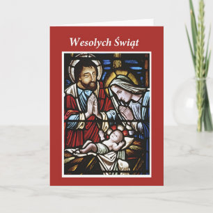 Cartes Pour Fêtes Annuelles Joyeux Noël polonais, Vitrail, Religieux