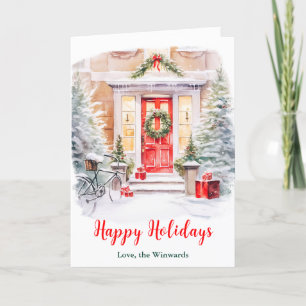 Cartes Pour Fêtes Annuelles Joyeux Noël Porche Avant Vacances de Noël