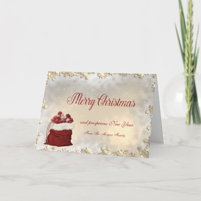 Cartes Pour Fêtes Annuelles Joyeux Noël, Présents, Étoiles D'Or (Devant)