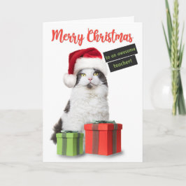 Cartes Pour Fêtes Annuelles Joyeux Noël Professeur Chat Mignon Avec Des Cadeau
