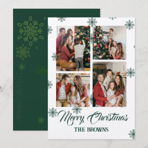 Cartes Pour Fêtes Annuelles Joyeux Noël Quatre Photo Collage Vert Beige