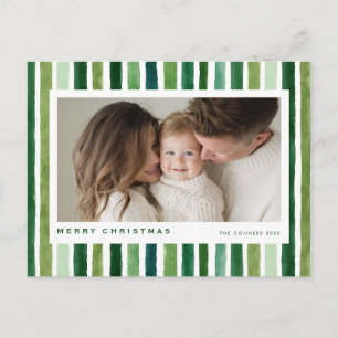 Cartes Pour Fêtes Annuelles Joyeux Noël rayures aquarelle verte
