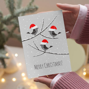 Cartes Pour Fêtes Annuelles Joyeux Noël Red Santa Hat Birds