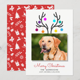 Cartes Pour Fêtes Annuelles Joyeux Noël Reindeer Antler Photo Pet Holiday
