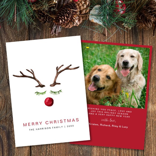 Cartes Pour Fêtes Annuelles Joyeux Noël Reindeer aquarelle photo (Créateur téléchargé)
